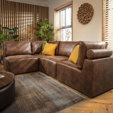 Quatropi 4 Seater Small Modular L Shape Corner Sofa Sectional Couch Brown