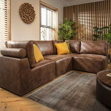 Quatropi 4 Seater Small Modular L Shape Corner Sofa Sectional Couch Brown