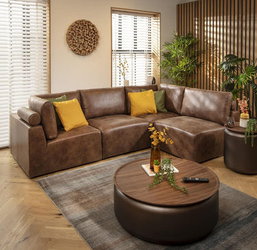 Quatropi 4 Seater Small Modular L Shape Corner Sofa Sectional Couch Brown
