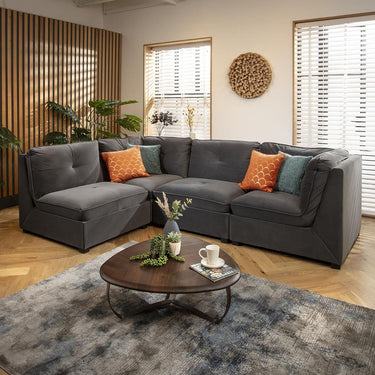 Quatropi 4 Seater Small Modular L Shape Corner Sofa Sectional Couch Grey Velvet