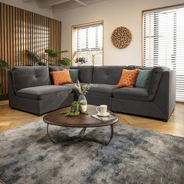 Quatropi 4 Seater Small Modular L Shape Corner Sofa Sectional Couch Grey Velvet