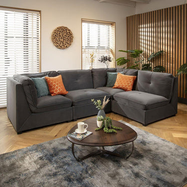 Quatropi 4 Seater Small Modular L Shape Corner Sofa Sectional Couch Grey Velvet