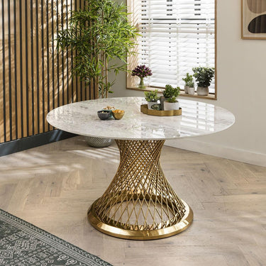 Quatropi 4 Seater Small Round Premium White Ceramic Pedestal Dining Table 135cm