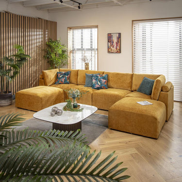 Quatropi 4 Seater U Shaped Corner Sofa Long Chaise Footstool Modular Mustard