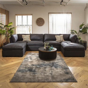 Quatropi 4 Seater U Shaped Corner Sofa Long Chaise Footstool Modular Set Black