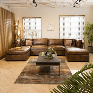 Quatropi 4 Seater U Shaped Corner Sofa Long Chaise Footstool Modular Set Brown 7