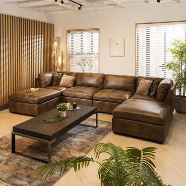 Quatropi 4 Seater U Shaped Corner Sofa Long Chaise Footstool Modular Set Brown 7