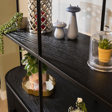 Quatropi 4 Shelf Shelving Unit with Doors Bookcase Ribbed Black Oak 160x200cm