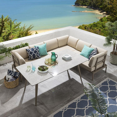 Quatropi 5-Seat Aluminium Garden Dining Set Metal Outdoor Bench & Table Ceramic Beige L3