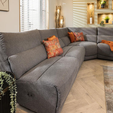 Quatropi 5 Seater Modern Electric Recliner L-Shape Corner Sofa Grey Fabric L3R