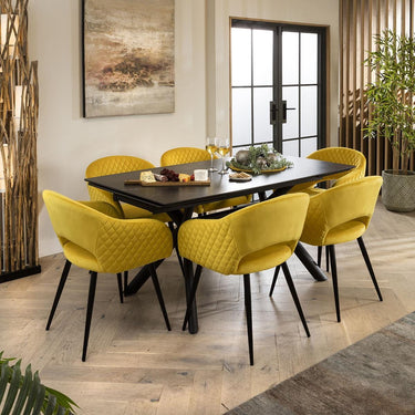 Quatropi 6 Chair Modern Dining Set Extending Ceramic Marble Black Yellow Velvet