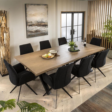 Quatropi 6 Chair Stained Solid Wood Extending Dining Set Black Velvet 160-230cm