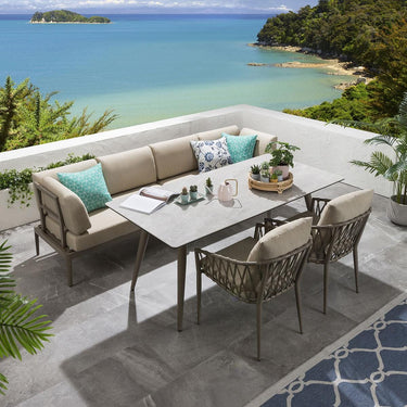 Quatropi 6-Seat Aluminium Garden Dining Set Outdoor Bench Table & Chairs Ceramic Beige S1