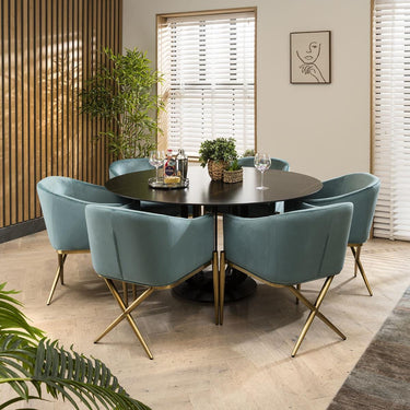 Quatropi 6 Seat Ceramic Marble Round Dining Table Chairs Set Black Green 150cm