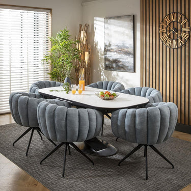 Quatropi 6 Seat Extendable Dining Set Ceramic Dining Table and Chairs Blue White