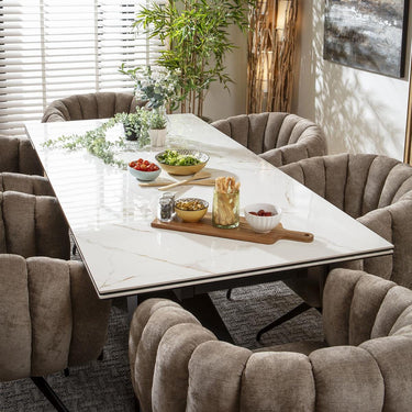Quatropi 6 Seat Extendable Dining Set Ceramic Dining Table and Chairs Brown White