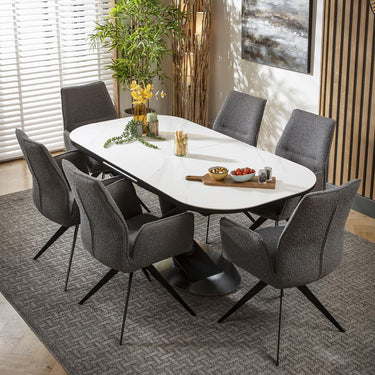 Quatropi 6 Seat Extendable Dining Set Ceramic Dining Table and Chairs Grey White