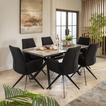 Quatropi 6 Seat Extending Ceramic Marble Dining Set Grey Black Velvet 160-240cm