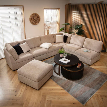 Quatropi 6 Seat Large Sectional U-Shape Corner Sofa Sectional Couch Beige Boucle