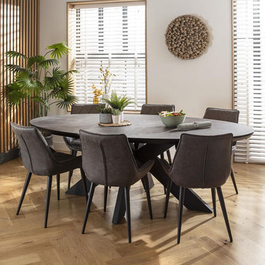 Quatropi 6 Seat Modern Oval Dining Table and Chairs Dining Set Dark Grey Black