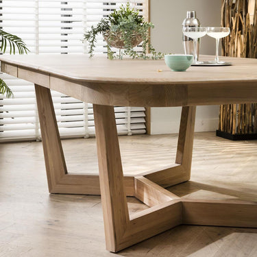 Quatropi 6 Seat Natural Wooden Extendable Dining Table And Chairs Beige Leather