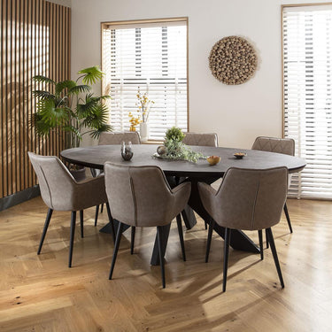 Quatropi 6 Seat Oval Modern Dining Table and Chairs Dining Set Light Grey Black