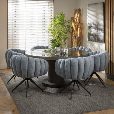 Quatropi 6 Seat Round Dining Set Glass Dining Table and Chairs White Blue Grey