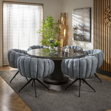 Quatropi 6 Seat Round Dining Set Glass Dining Table and Chairs White Blue Grey