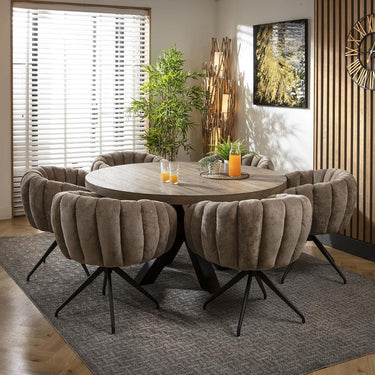Quatropi 6 Seat Wooden Round Dining Set Reclaimed Oak Dining Table and Chairs Brown