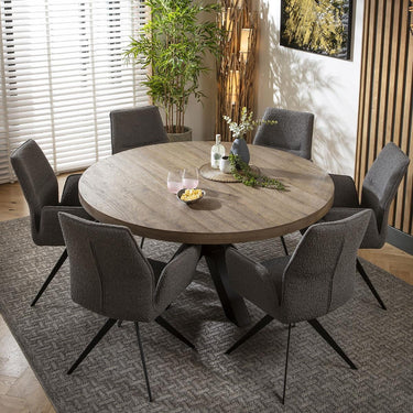 Quatropi 6 Seat Wooden Round Dining Set Reclaimed Oak Dining Table and Chairs Grey