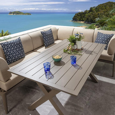 Quatropi 6-Seater Aluminium Garden Dining Set Metal Outdoor Bench & Table in Beige L3