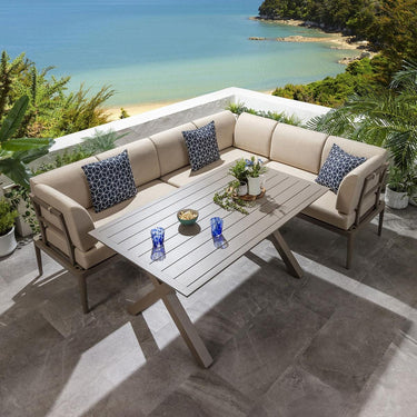 Quatropi 6-Seater Aluminium Garden Dining Set Metal Outdoor Bench & Table in Beige L3