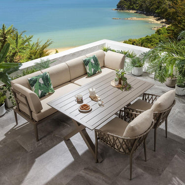 Quatropi 6-Seater Aluminium Garden Dining Set Outdoor Bench Table & Chairs in Beige S1