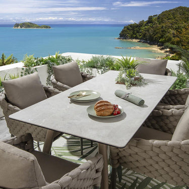 Quatropi 6 Seater Ceramic Garden Table and Chairs Dining Set Aluminium Beige
