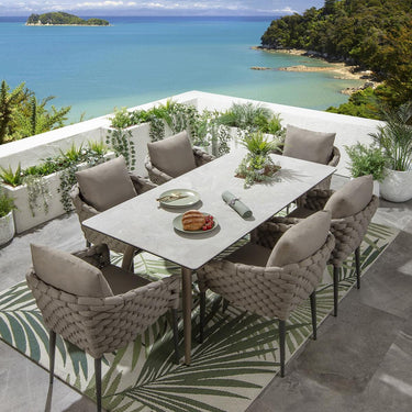 Quatropi 6 Seater Ceramic Garden Table and Chairs Dining Set Aluminium Beige