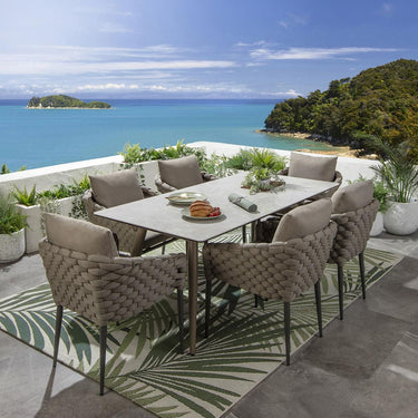 Quatropi 6 Seater Ceramic Garden Table and Chairs Dining Set Aluminium Beige