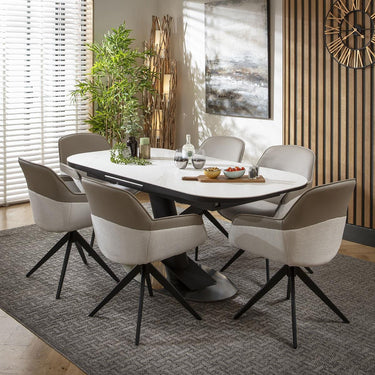 Quatropi 6 Seater Extendable Dining Set Ceramic Dining Table and Chairs White