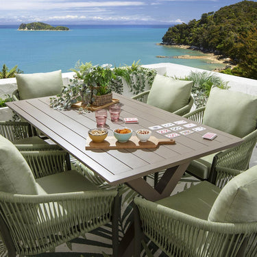 Quatropi 6 Seater Garden Table and Chairs Dining Set Aluminium Green Beige