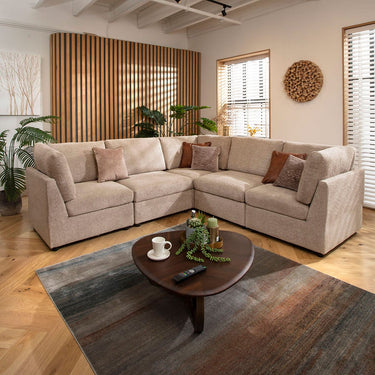 Quatropi 6 Seater L-Shape Sofa Sectional Modular Corner Sofa Couch Beige Boucle