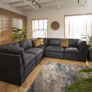 Quatropi 6 Seater L-Shape Sofa Sectional Modular Corner Sofa Couch Black