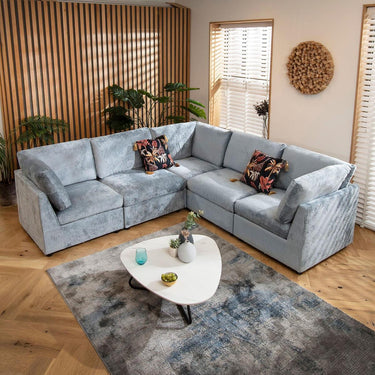 Quatropi 6 Seater L-Shape Sofa Sectional Modular Corner Sofa Couch Blue