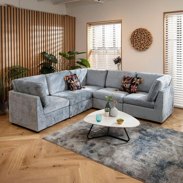 Quatropi 6 Seater L-Shape Sofa Sectional Modular Corner Sofa Couch Blue