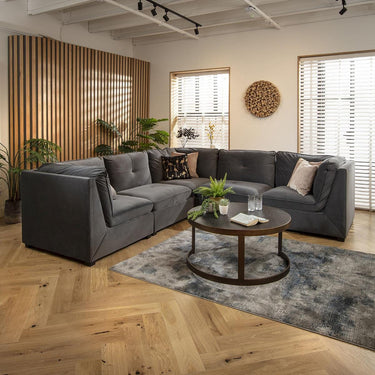 Quatropi 6 Seater L-Shape Sofa Sectional Modular Corner Sofa Couch Grey Velvet