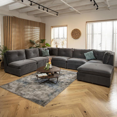 Quatropi 6 Seater Large Modular U-Shape Corner Sofa Sectional Couch Grey Velvet