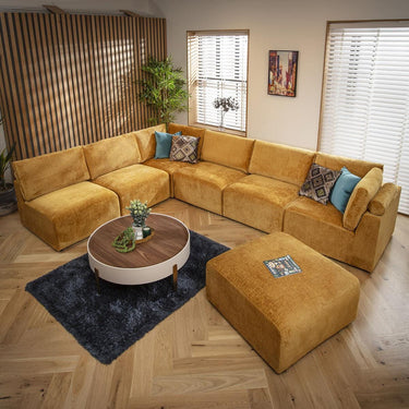 Quatropi 6 Seater Large Modular U-Shape Corner Sofa Sectional Couch Mustard