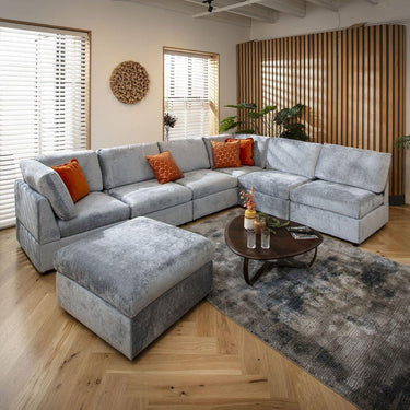 Quatropi 6 Seater Large Sectional U-Shape Corner Sofa Sectional Couch Blue
