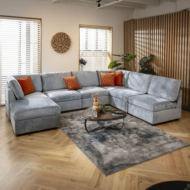 Quatropi 6 Seater Large Sectional U-Shape Corner Sofa Sectional Couch Blue