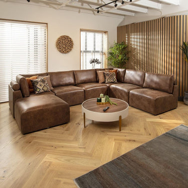 Quatropi 6 Seater Large Sectional U-Shape Corner Sofa Sectional Couch Brown