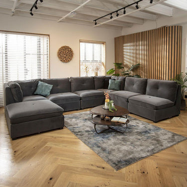 Quatropi 6 Seater Large Sectional U-Shape Corner Sofa Sectional Couch Grey Velvet