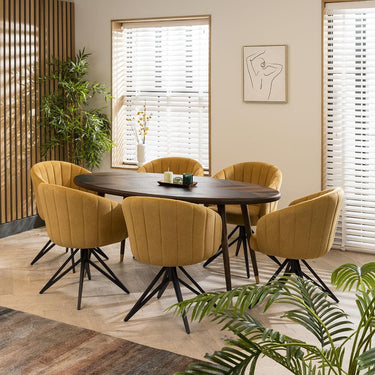 Quatropi 6 Seater Modern Oval Dining Set Retro Table Six Swivel Chairs Mustard